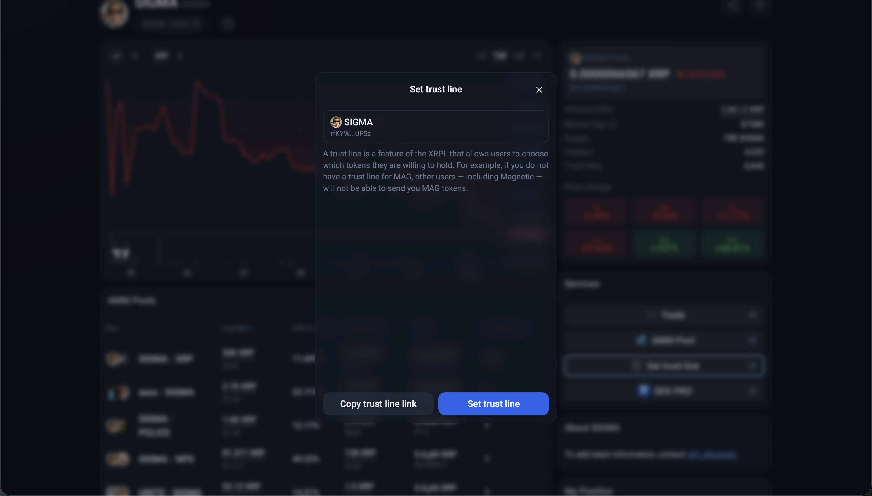 Set the $SIGMA trustline with a supported third-party service.